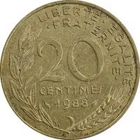 سکه 20 سانتیم 1988 جمهوری کنونی - ماریان - EF45 - فرانسه