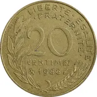 سکه 20 سانتیم 1988 جمهوری کنونی - ماریان - EF45 - فرانسه