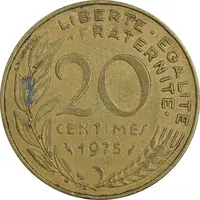 سکه 20 سانتیم 1975 جمهوری کنونی - ماریان - EF45 - فرانسه