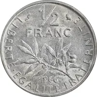 سکه 1/2 فرانک 1966 جمهوری کنونی - MS61 - فرانسه