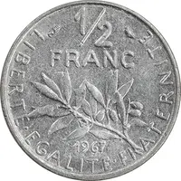سکه 1/2 فرانک 1967 جمهوری کنونی - AU50 - فرانسه