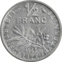 سکه 1/2 فرانک 1969 جمهوری کنونی - EF45 - فرانسه