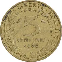 سکه 5 سانتیم 1966 جمهوری کنونی - ماریان - EF45 - فرانسه