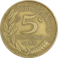 سکه 5 سانتیم 1966 جمهوری کنونی - ماریان - EF40 - فرانسه
