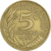 سکه 5 سانتیم 1966 جمهوری کنونی - ماریان - EF40 - فرانسه