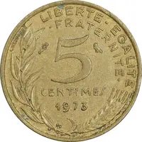 سکه 5 سانتیم 1973 جمهوری کنونی - ماریان - EF45 - فرانسه