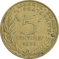 سکه 5 سانتیم 1987 جمهوری کنونی - ماریان - EF45 - فرانسه
