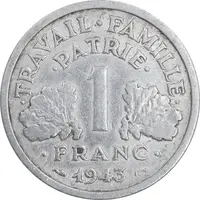 سکه 1 فرانک 1943 دولت ویشی - EF45 - فرانسه
