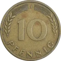 سکه 10 فینیگ 1949J جمهوری فدرال - EF40 - آلمان