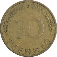 سکه 10 فینیگ 1949D جمهوری فدرال - EF40 - آلمان