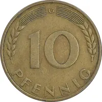 سکه 10 فینیگ 1950G جمهوری فدرال - EF45 - آلمان