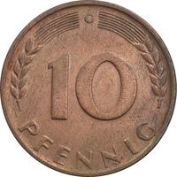 سکه 10 فینیگ 1950G جمهوری فدرال - EF45 - آلمان