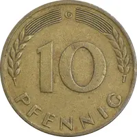 سکه 10 فینیگ 1950G جمهوری فدرال - EF40 - آلمان