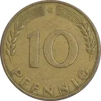 سکه 10 فینیگ 1950G جمهوری فدرال - EF40 - آلمان