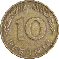 سکه 10 فینیگ 1980D جمهوری فدرال - EF40 - آلمان