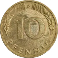 سکه 10 فینیگ 1987D جمهوری فدرال - AU50 - آلمان