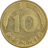 سکه 10 فینیگ 1990F جمهوری فدرال - AU50 - آلمان