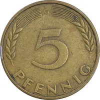 سکه 5 فینیگ 1950G جمهوری فدرال - EF45 - آلمان