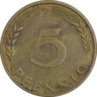 سکه 5 فینیگ 1950G جمهوری فدرال - EF45 - آلمان