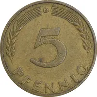 سکه 5 فینیگ 1950D جمهوری فدرال - EF45 - آلمان