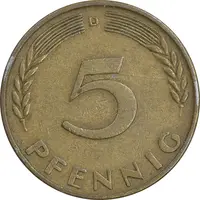 سکه 5 فینیگ 1950D جمهوری فدرال - EF45 - آلمان