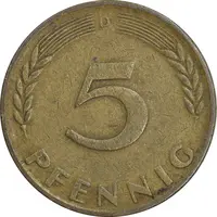 سکه 5 فینیگ 1950D جمهوری فدرال - EF45 - آلمان