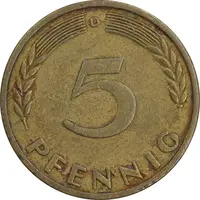 سکه 5 فینیگ 1950D جمهوری فدرال - EF45 - آلمان