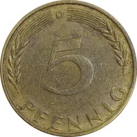 سکه 5 فینیگ 1950D جمهوری فدرال - AU50 - آلمان