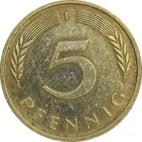 سکه 5 فینیگ 1989F جمهوری فدرال - EF45 - آلمان