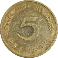 سکه 5 فینیگ 1992F جمهوری فدرال - EF45 - آلمان