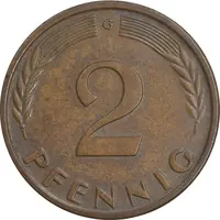 سکه 2 فینیگ 1962G جمهوری فدرال - EF45 - آلمان