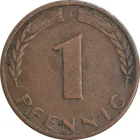 سکه 1 فینیگ 1950J جمهوری فدرال - EF45 - آلمان