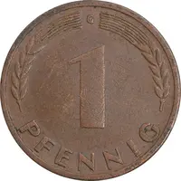 سکه 1 فینیگ 1950G جمهوری فدرال - EF45 - آلمان