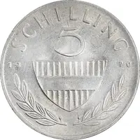 سکه 5 شیلینگ 1970 جمهوری دوم - MS61 - اتریش