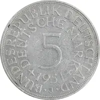 سکه 5 مارک 1951J جمهوری فدرال - EF40 - آلمان
