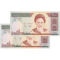 اسکناس 1000 ریال (نوربخش - عادلی) امام - شماره کوچک - جفت - AU53 - جمهوری اسلامی