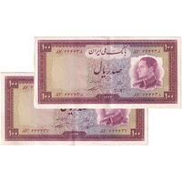 اسکناس 100 ریال 1333 - جفت - AU53 - محمد رضا شاه