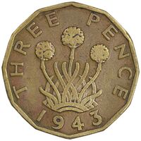 سکه 3 پنس 1943 جرج ششم - EF40 - انگلستان