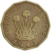 سکه 3 پنس 1943 جرج ششم - EF40 - انگلستان
