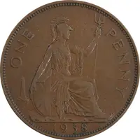 سکه 1 پنی 1938 جرج ششم - EF40 - انگلستان