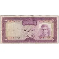 اسکناس 100 ریال (آموزگار - سمیعی) نوشته سیاه - تک - VF30 - محمد رضا شاه
