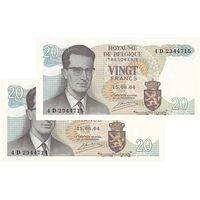 اسکناس 20 فرانک 1964 بودئون یکم - جفت - UNC64 - بلژیک