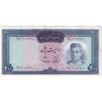 اسکناس 200 ریال (آموزگار - سمیعی) نوشته قرمز - ارور کادر - تک - EF45 - محمد رضا شاه