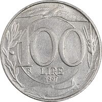سکه 100 لیره 1997 جمهوری - دلفین - AU58 - ایتالیا