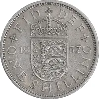سکه 1 شیلینگ 1957 الیزابت دوم - سپر انگلیس - AU50 - انگلستان