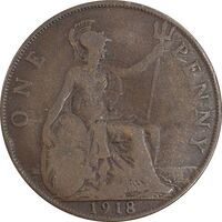 سکه 1 پنی 1918 جرج پنجم - VF30 - انگلستان