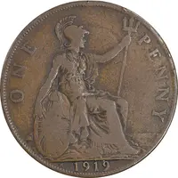 سکه 1 پنی 1919 جرج پنجم - VF30 - انگلستان
