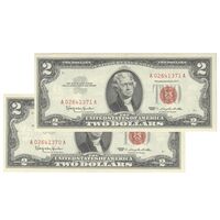 اسکناس 2 دلار 1963 جمهوری فدرال - مهر قرمز - جفت - UNC61 - آمریکا