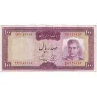 اسکناس 100 ریال (آموزگار - سمیعی) نوشته قرمز - تک - VF35 - محمد رضا شاه