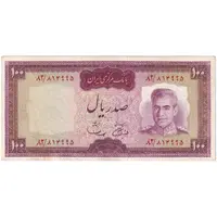 اسکناس 100 ریال (آموزگار - سمیعی) نوشته قرمز - تک - EF45 - محمد رضا شاه
